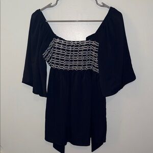 SHEIN Dark Blue and White Smocked Blouse